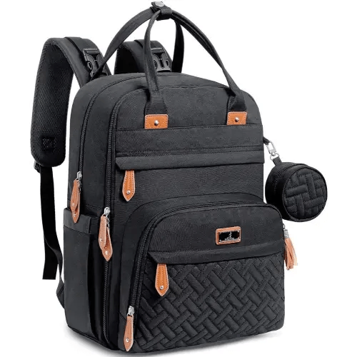 BabbleRoo Diaper Bag Backpack - Tote - Multi function Waterproof Diaper Bag, Travel Essentials Baby Bag with Changing Pad, Stroller Straps & Pacifier Case - Unisex, Black
