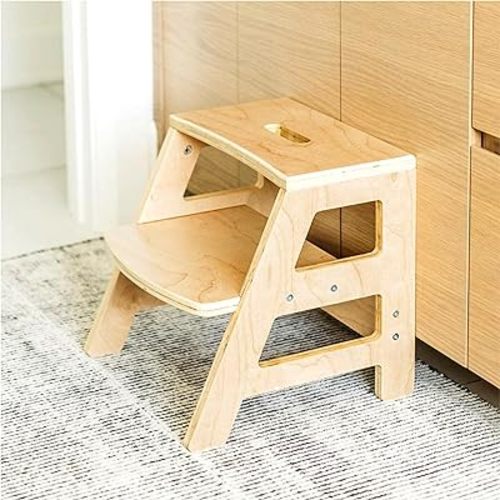 Kids Step Stool for Toddlers Bathroom Kitchen Potty Wooden Children Stepping Standing 2-Step Ladder, Natural Wood