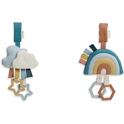 Itzy Ritzy Bitzy Bespoke Jingle Travel Toy Bundle for Stroller, Car Seat or Activity Gym, Features Jingle Sound, Hexagon Rings and Adjustable Attachment Loop, Includes Cloud and Rainbow