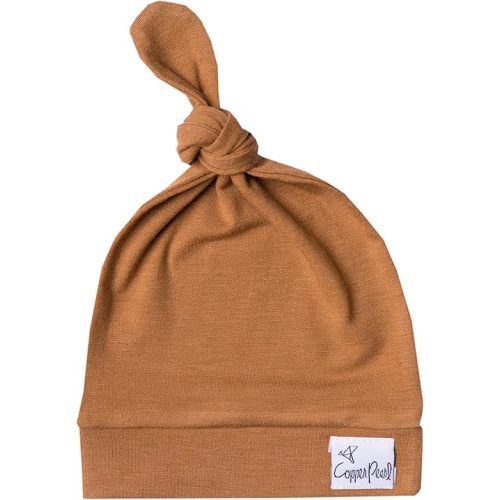Copper Pearl Baby Beanie Hat Top Knot Stretchy Soft Camel