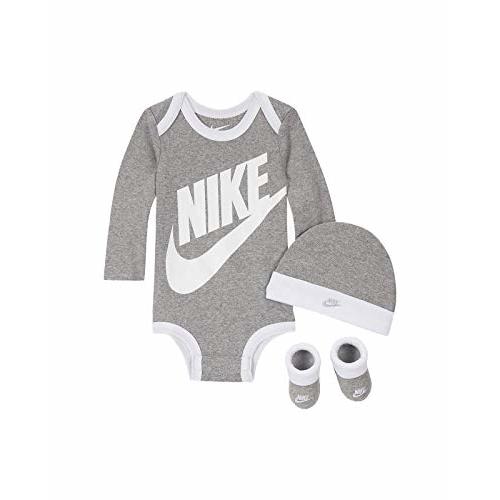 Nike Baby Long Sleeve Bodysuit, Hat and Booties 3 Piece Set (Dark Grey Heather(LN0134-042), 0-6 Months)