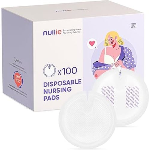 Nuliie Super Absorbent & Featherlight Disposable Nursing Pads 100 Count, Stay Dry, Soft & Breathable Breast Pads for Leaking Milk, Leakproof, Individually Packaged Breastfeeding Essentials for Moms