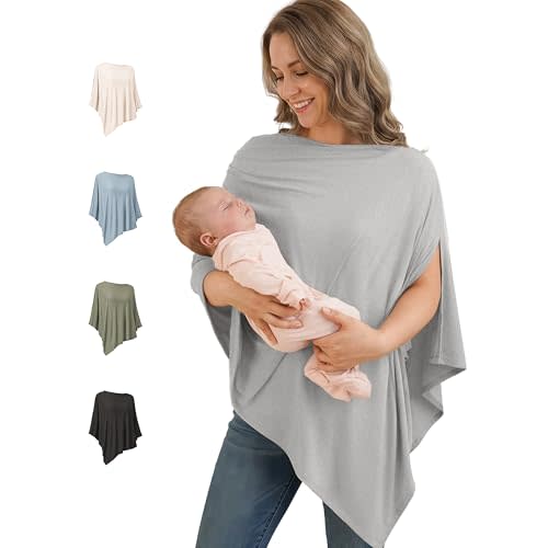 Konssy Nursing Cover for Breastfeeding, 360° Full Privacy Breathable Breastfeeding Cover, Multi-use Carseat Canopy(Grey)
