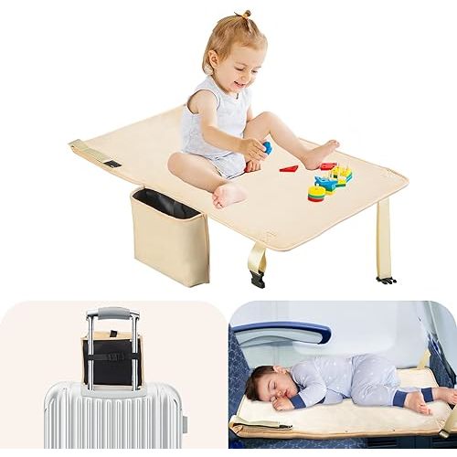 Toddler Airplane Bed, Airplane Seat Extender for Kids, Baby Travel Essentials, Beige