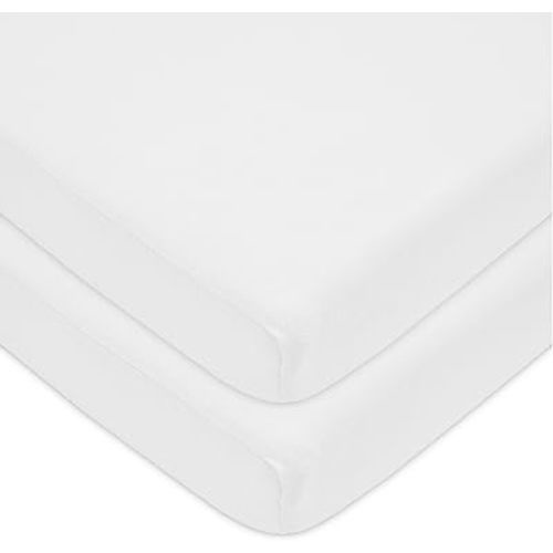 American Baby Company 2 Pack Fitted Pack N Play Playard Sheet 27" x 39", Soft Breathable Neutral 100% Cotton Jersey Pack and Play Sheet, White, for Boys and Girls, Fits Most Mini Crib