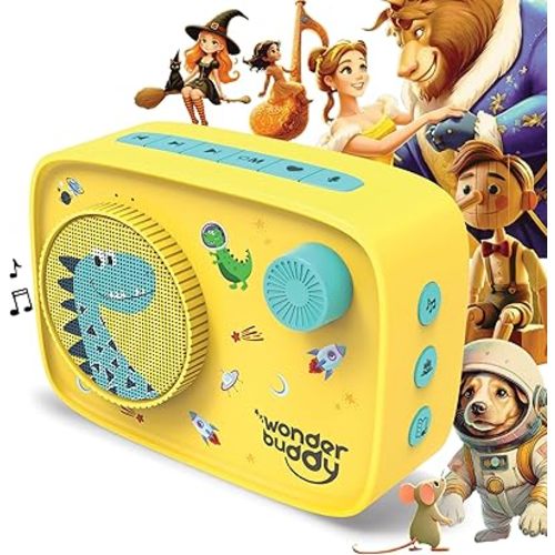 WonderBuddy Kids Story Box Audio Player, 500+ Preloaded Stories & Rhymes, Story Writing DIY Art Kit, Voice Recorder, Content Upgrade, Bluetooth, Birthday Gift for Boys Girls 3+ Years- Dino