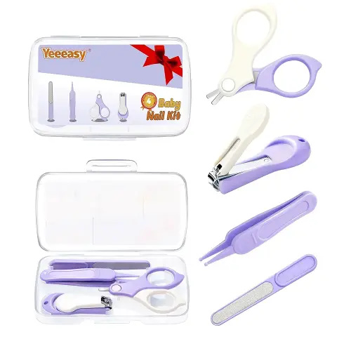 Baby Nail Clippers Kit – 4-in-1 Grooming Set with Delicate Case, Scissors, File & Tweezers, Manicure Gift for Newborn, Infant, Toddler, Kids (Purple)