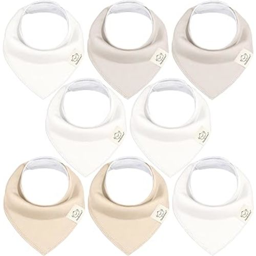 KeaBabies 8-Pack Organic Baby Bandana Bibs for Boys, Girls - Super Absorbent Triangle Baby Bibs for Drooling and Teething Infant, 100% Cotton Extra Soft for Newborn, Infant 0-36 Months (Purest)
