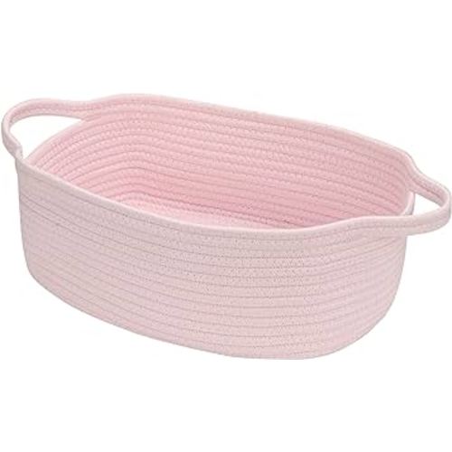 Small Woven Cotton Rope Basket Cute Baby Gift Baskets Empty Decorative Storage Basket for Organizing Shelves Closet Baby Nursery Basket Bin Toy Storage Basket Organizer 13.7"x10.2"x5" Pink