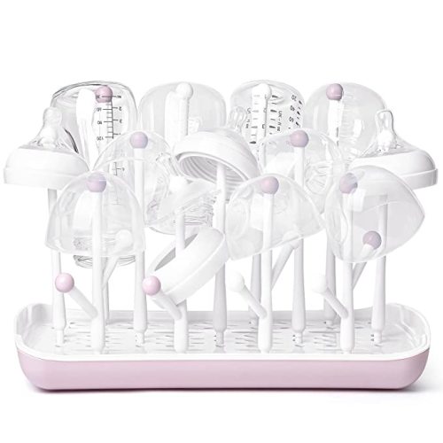Termichy Baby Bottle Drying Rack, Large Capacity Baby Bottle Rack for Bottles, Dry Rack with Removable Water Tray(Pink) - Countertop
