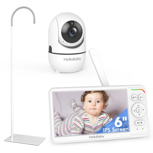 HelloBaby Baby Monitor with Floor Stand, World First 6'' IPS Screen Baby Camera Monitor, No WiFi and 30-Hour Battery Life, 178° Wide Viewing Angle, Baby Monitor with Camera and Audio