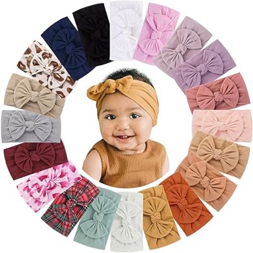 jollybows 20pcs Baby Girls Nylon Headbands Turban Hair Bows Hair Band Elastic Hair Accessories for Kids Toddlers Infants Newborn-Holiday Print Set