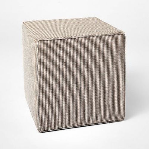 Lynwood Square Upholstered Cube Ottoman Tan Checkered - Threshold™ Designed With Studio Mcgee