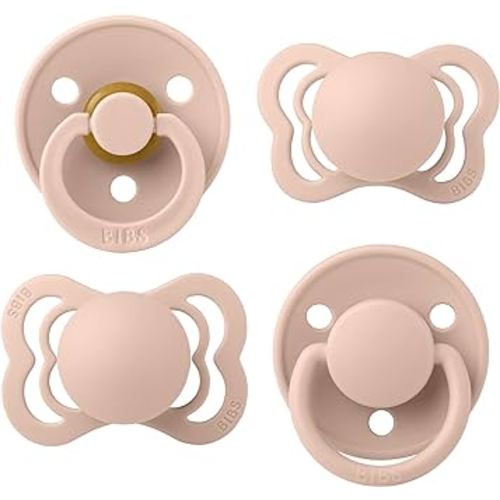 BIBS Try-It Collection | 4-Pack Soothers | BPA-Free Round, Anatomical & Symmetrical Nipple | Natural Rubber Latex/Silicone | Made in Denmark | 0-6 Months | Blush