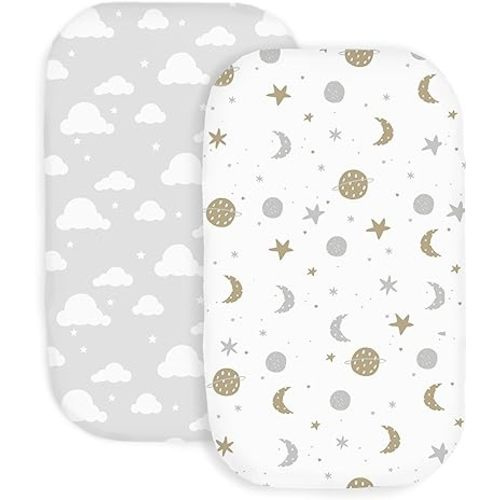 100% Organic Cotton 2 Pk of Bedside Sleeper Bassinet Fitted Mattress Sheets for Mika Micky, Baby Delight, Ronbei, Chicco, KoolerThings, Cloud Baby, AMKE, Angelbliss, Maxi-COSI, Arm's Reach, and More.