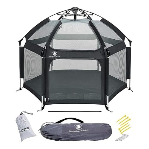 POP 'N GO PLAYPEN - Indoor & Outdoor Baby Playpen for Babies and Toddlers - Baby Beach Tent, Foldable, Portable W/Canopy, Travel Bag, & Mosquito Net - Pop Up Pack and Play Tent (Black)
