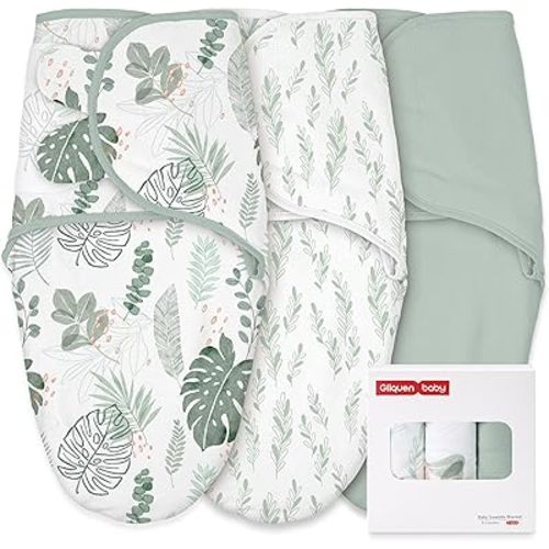 GLLQUEN BABY 3-Pack Organic Baby Swaddle Sleep Sacks - Swaddles for Newborns, Infant 0-3 Months, Baby Girls, Boys, Soft & Snug Newborn Sleep Sack, Nursery Swaddling Blankets, Baby Essentials & Gift