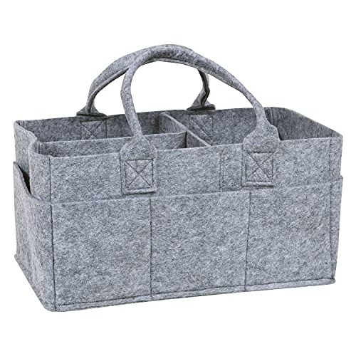 Sammy & Lou Collapsible Light Gray Felt Storage Caddy, Divided Design To Keep Diapers, Wipes And Changing Items Organized, Two Handles, 12 in x 6 in x 8 in