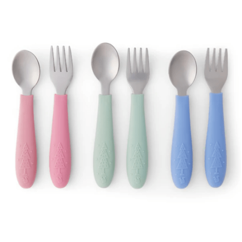 Elk & Friends Babies/Toddler Stainless Steel Spoons + Forks With Silicone Handle