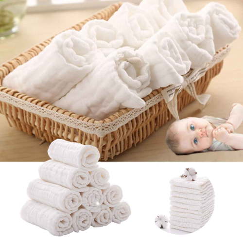 Baby Muslin Washcloths 10 Pack - Super Soft Burp Cloths & Face Towels for Newborns, Hypoallergenic Cotton Wipes for Sensitive Skin, Ideal Baby Shower Gift & Registry Must-Have