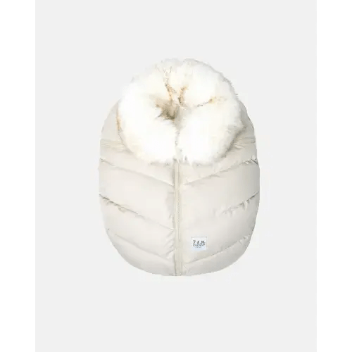 Car Seat Cocoon - Tundra in Heather Beige - White Faux Fur