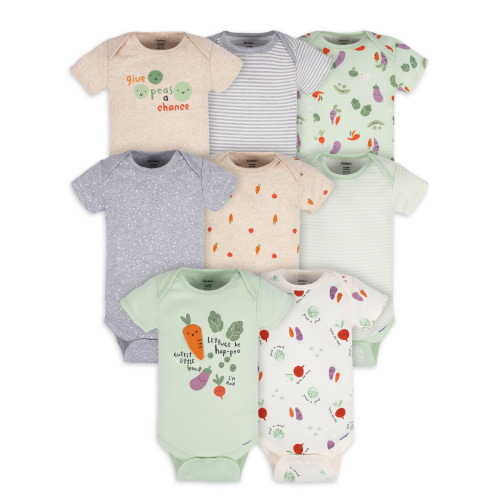 Gerber Baby Boy or Girl Gender Neutral Short Sleeves Onesies Bodysuits, 8-Pack (Newborn - 12 Months)