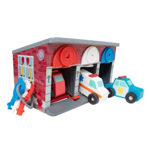Melissa & Doug Toy Keys and Cars Wooden Rescue Vehicles and Garage - 7pc