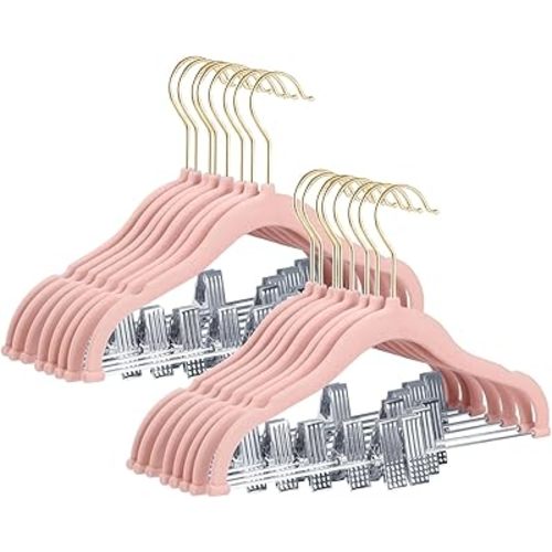 Stormix Baby Hangers, 24 Pack Pants Hangers with Clips, Non-Slip Clothes Hangers, Heavy-Duty Kids Hangers for Shirts, Pants, Skirts, Dresses, Jackets, Coat Pink (Gold Hook)