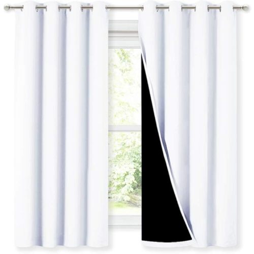 NICETOWN White 100% Blackout Curtains for Windows, Pack of 2, 46" W x 45" L, Super Heavy-Duty Black Lined Total Darkness Drapes for Bedroom, Privacy Assured Window Treatment for Patio