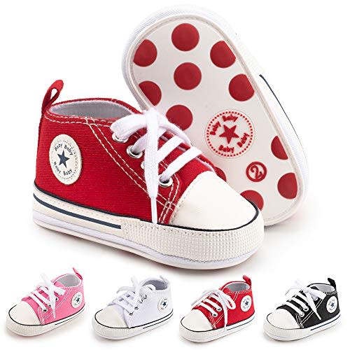 Meckior Baby Girls Boys Canvas Sneakers Soft Sole High-Top Ankle Infant First Walkers Crib Shoes