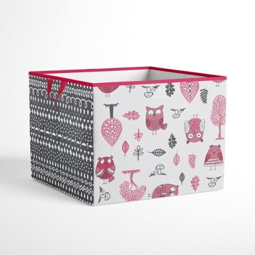 Bacati - Owls Pink/gray Girls Cotton Storage Box Large