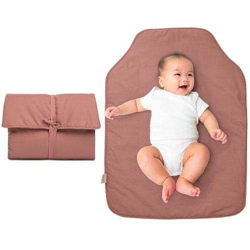 Natemia Portable Diaper Changing Pad - Rollable, Portable Changing Pad for Diaper Bag & Travel - OEKO-TEX Cotton Exterior - Foldable Baby Changing Mat - Machine Washable - Baby Essentials (Misty Rose)