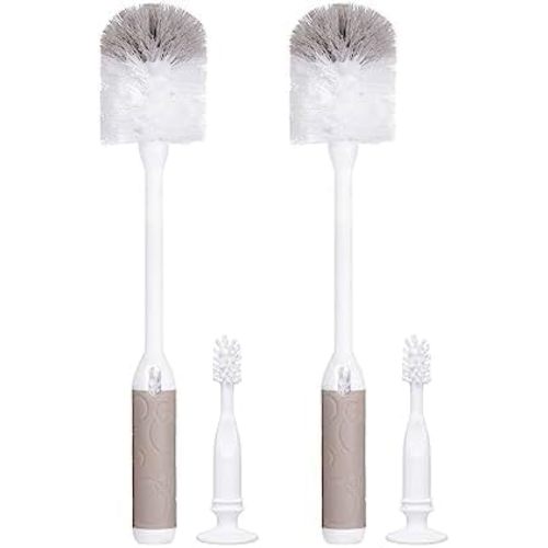 Ubbi Baby Bottle and Nipple Brush Set, Cleaning Essentials, Taupe (Pack of 2)