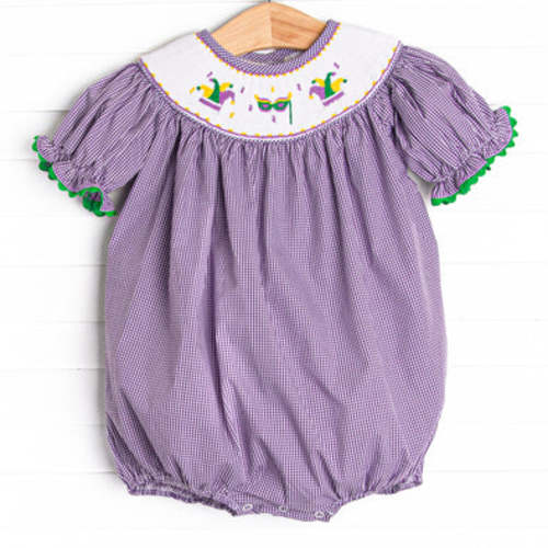 Mardi Gras Jester Smocked Bubble, Purple – Stitchy Fish