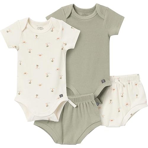 Modern Moments by Gerber baby-girls 4-pack Short-sleeve Bodysuits & Shortie Set