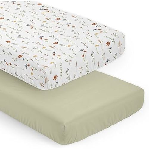 Sweet Jojo Designs 2-Piece Baby Crib Sheets Set (Mulitcolor Boho Floral) for Girls, Infant Nursery, Toddler Room - Fitted, Standard Size (Sage, Flower Garden, Bohemian, Farmhouse, Vintage, Wildflower)