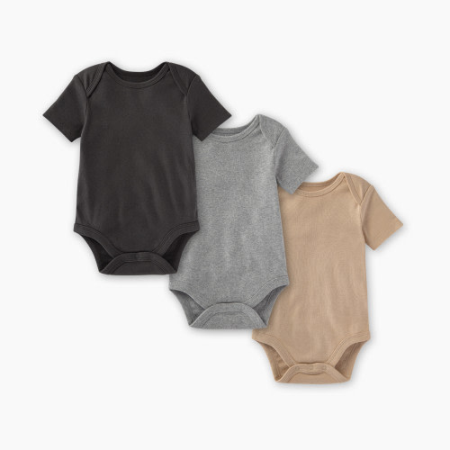 Burt's Bees Baby Set of 3 Solid Short Sleeve Bodysuits - Ash, 0-3 M