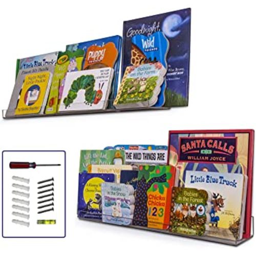 Acrylic Shelf 24 Inch (2Pack) - Acrylic Bookshelf for Toys & Books - Spice Rack & Floating Display - Acrylic Floating Shelves for Makeup & Cosmetic Product - Clear Acrylic Shelf for Books & Magazines