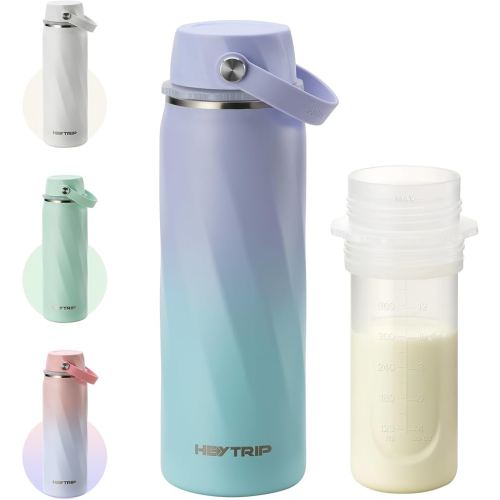 HEYTRIP Portable Breastmilk Cooler - 20oz Stainless Steel Milk Chiller Bottle for Travel & Work | Reusable Breastmilk Storage Container, 36+ Hour Cooling, TSA Approved | Violet Aurora
