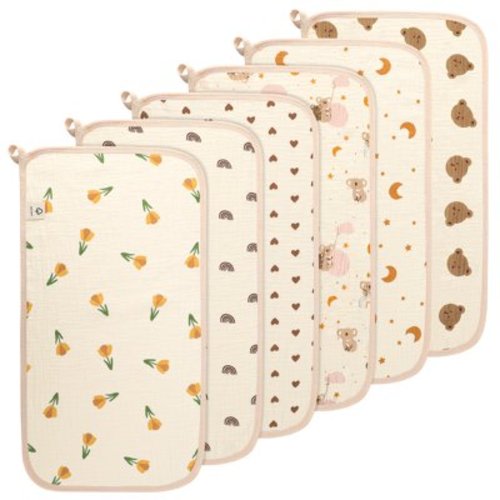 KABOER 6 Pack Muslin Burp Cloths for Baby, Large 20"x11", Extra Soft & Absorbent 4 Layers, Cute and Eco-Friendly Prints, Burping Cloths for Boys and Girls, Baby Essentials