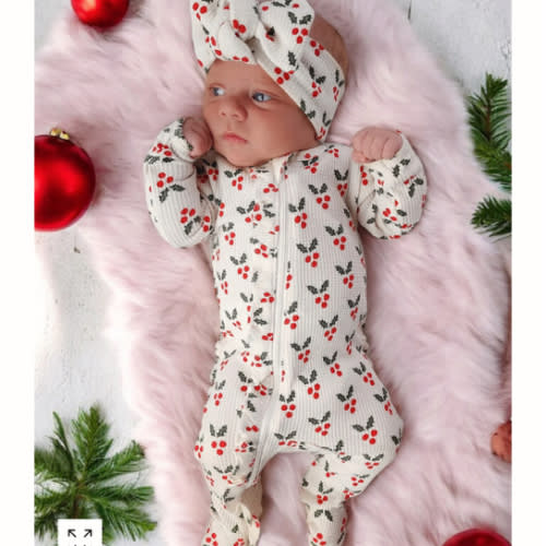 Organic Waffle Ruffle Zip Footie, Holly – SpearmintLOVE