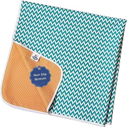 Baby Splat Mat for Under High Chair, 51" Waterproof and Washable Spill Mat, Anti-Slip Floor Protector, Baby Play Mat - Aqua Chevron