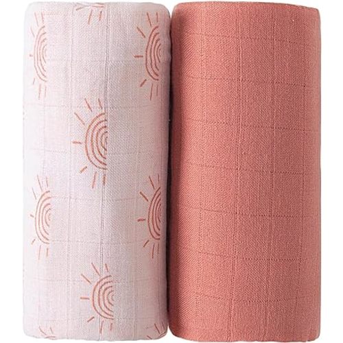Viviland Muslin Swaddle Blankets, Baby Swaddle Wrap for Baby Boys and Girls, Breathable and Skin-Friendly Baby Receiving Blankets, Baby Essentials, Registry & Gift, 2-Pack Sun, 47 x 47 inches