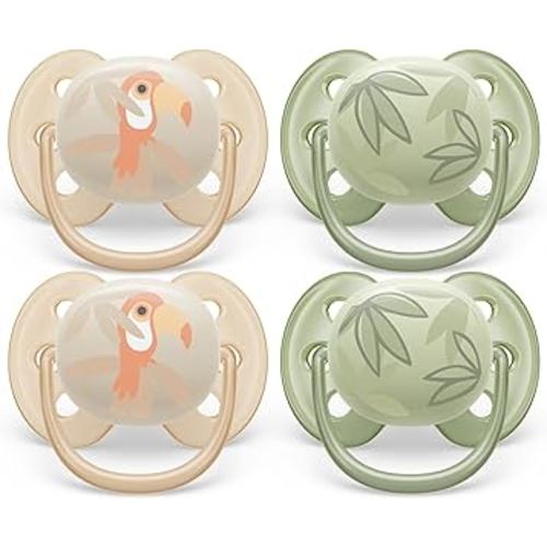 Philips Avent SCF091/24 Lot de 4 tétines ultra douces 0-6 m Feuilles toucan/vertes