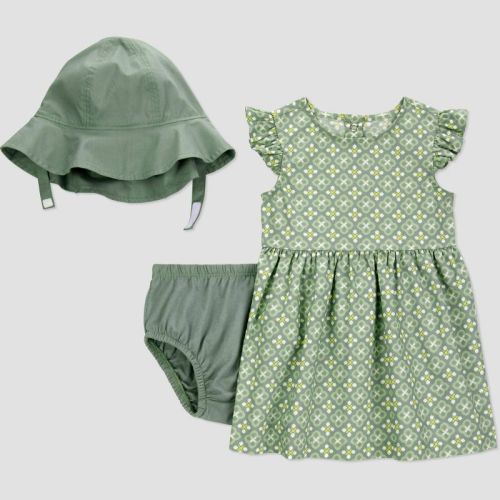 Carter's Just One You®️ Baby Girls' Geo Dress With Hat Set - Green 18m