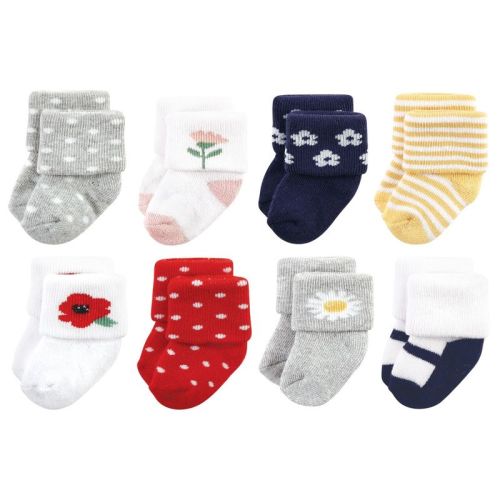 Hudson Baby Infant Girl Cotton Rich Newborn and Terry Socks, Wildflower, 0-6 Months
