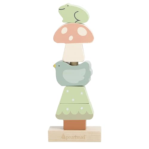 Pearhead Woodland Wooden Stacking Toy, Interactive Stackable Montessori Learning Toy, Building Game for Kids, Early Developmental Toys for Babies and Toddlers, 1+ Year, FSC Certified