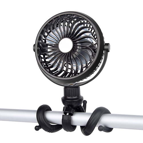 SkyGenius Portable Stroller Fan Battery Operated Flexible Tripod Clip Fan Handheld Personal Fan, Black