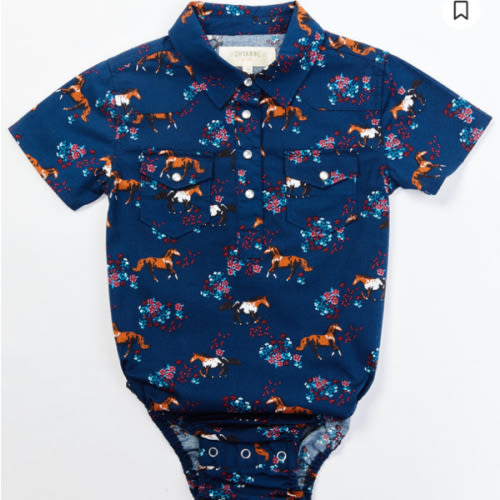 Shyanne Infant Girls' Horse Floral Short Sleeve Pearl Snap Onesie | Boot Barn