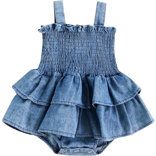 Baby Girls Summer Denim Romper Clothes Dress Newborn Onesie Sunsuit 3 6 9 12 18 Months One-Piece Jumpsuits Outfits - Blue - 3-6 Months
